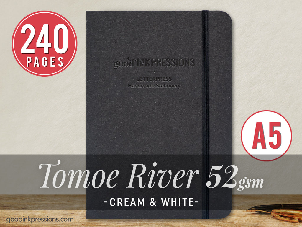 TOMOE RIVER 52gsm 240 pages Notebook - A5 Size with elastic closure - handmade by goodINKpressions