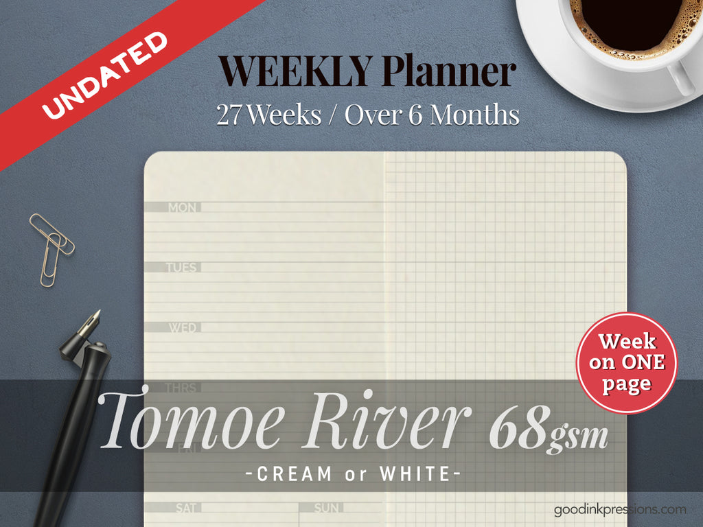 TOMOE RIVER 68gsm WEEK on ONE PAGE Planner - handmade by goodINKpressions