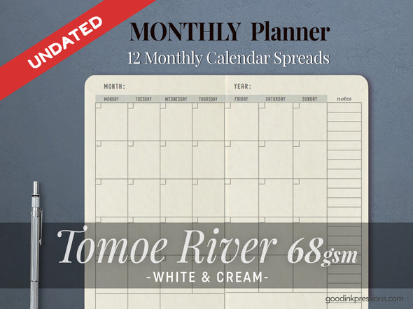 Tomoe River White-Cream 68gsm MONTHLY Planner  - handmade by goodINKpressions