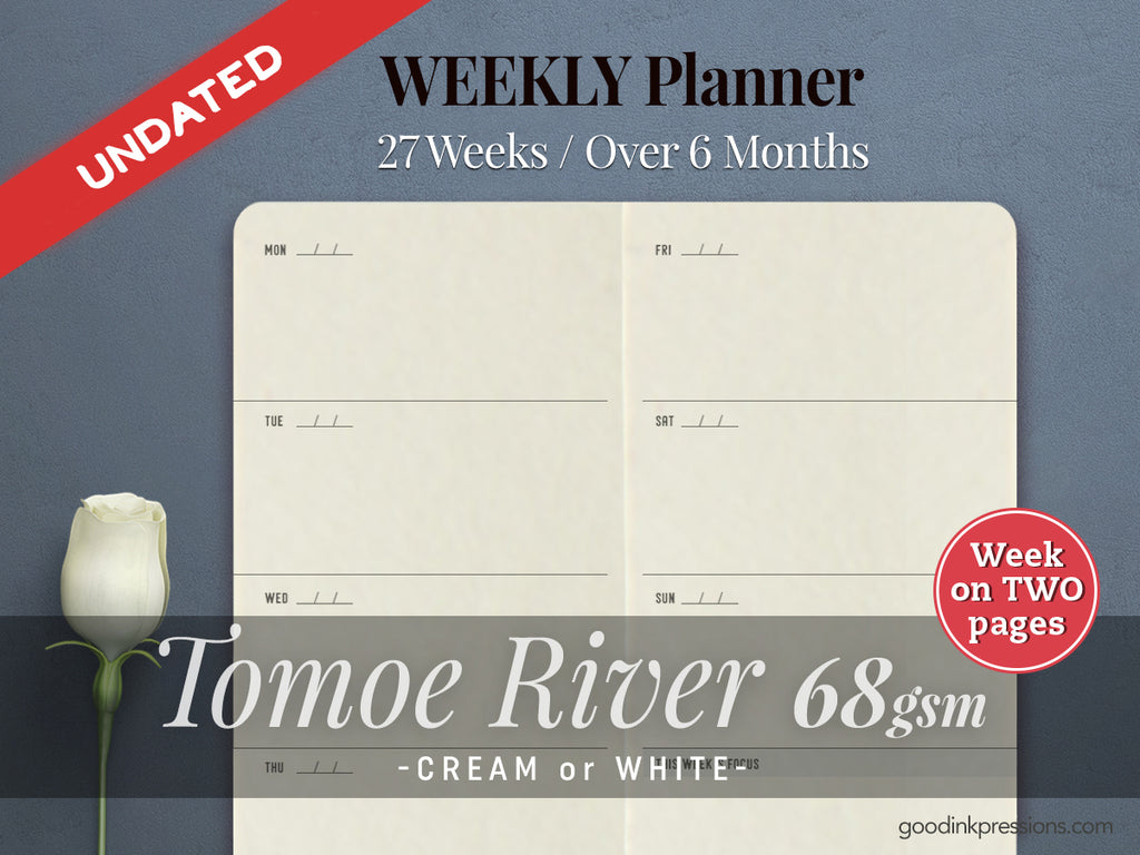 TOMOE RIVER 68gsm WEEK on TWO pages - Horizontal Layout - handmade by goodINKpressions
