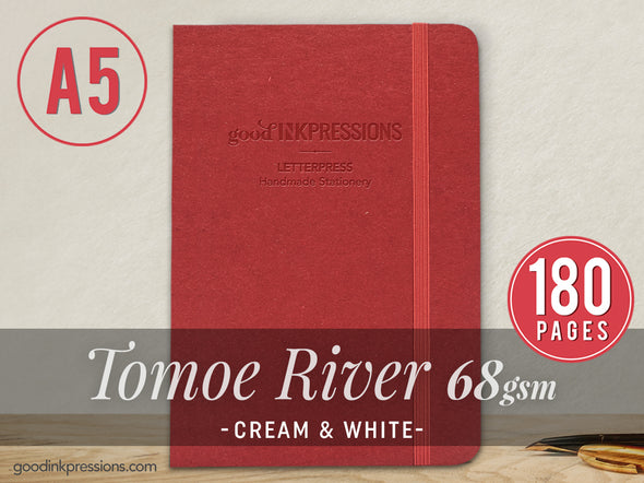 TOMOE RIVER  68gsm 180 pages Notebook - A5 Size with elastic closure  - handmade by goodINKpressions