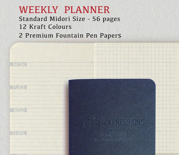 Weekly Planner Navy Blue, Traveller's Notebook -12 colours - Fountain Pen, Regular A5 Wide B6 Slim Personal, Clairefontaine SplendorGel Fountain Pen Notebooks - handmade by goodINKpressions
