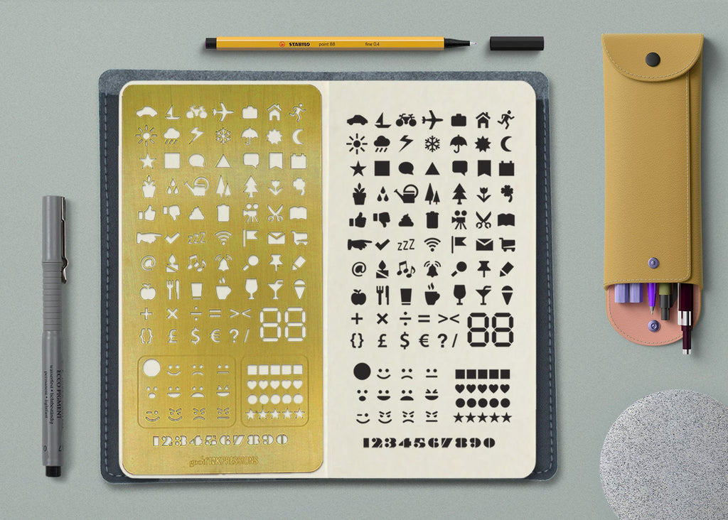 Set of three BULLET JOURNAL STENCILS - Brass Metal Stencil. - handmade by goodINKpressions