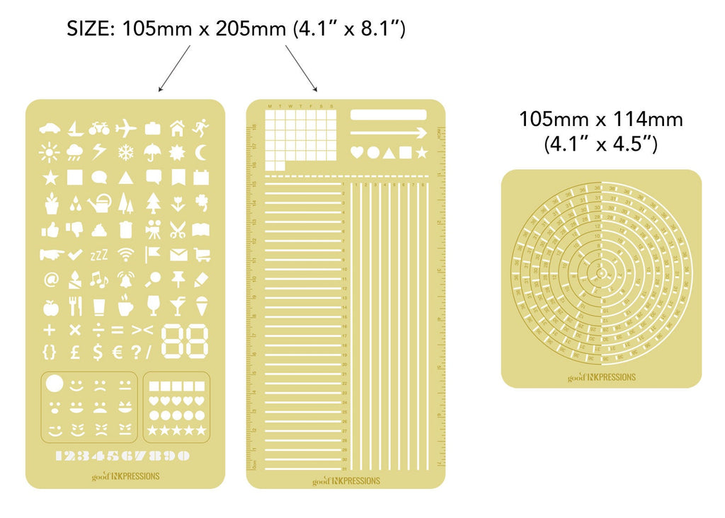 Set of three BULLET JOURNAL STENCILS - Brass Metal Stencil. - handmade by goodINKpressions