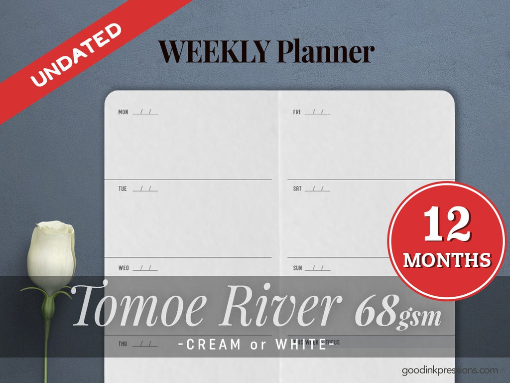 TOMOE River 68gsm ONE YEAR Weekly Planner, Week on Two Pages, Traveler's Notebook Fountain Pen Paper - A5 Wide B6 Slim Standard tn