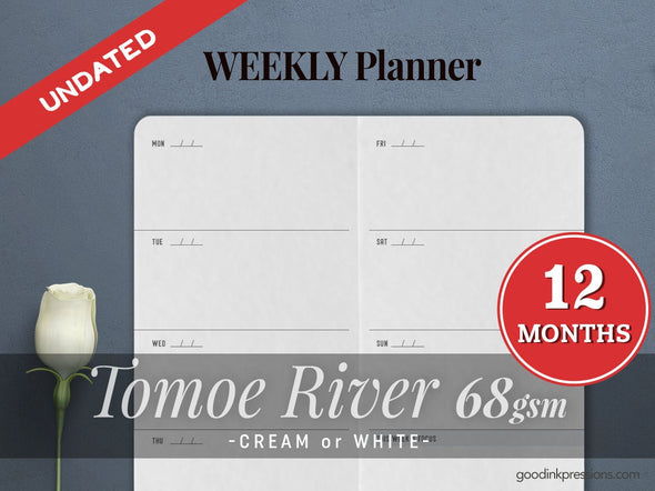 TOMOE River 68gsm ONE YEAR Weekly Planner, Week on Two Pages,  Traveler's Notebook Fountain Pen Paper - A5 Wide B6 Slim Standard tn