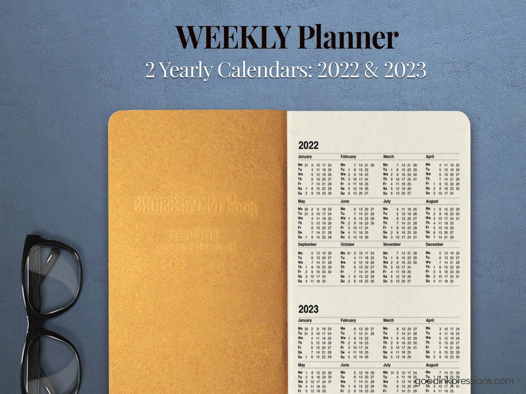 TOMOE River 68gsm ONE YEAR Weekly Planner, Week on Two Pages, Traveler's Notebook Fountain Pen Paper - A5 Wide B6 Slim Standard tn