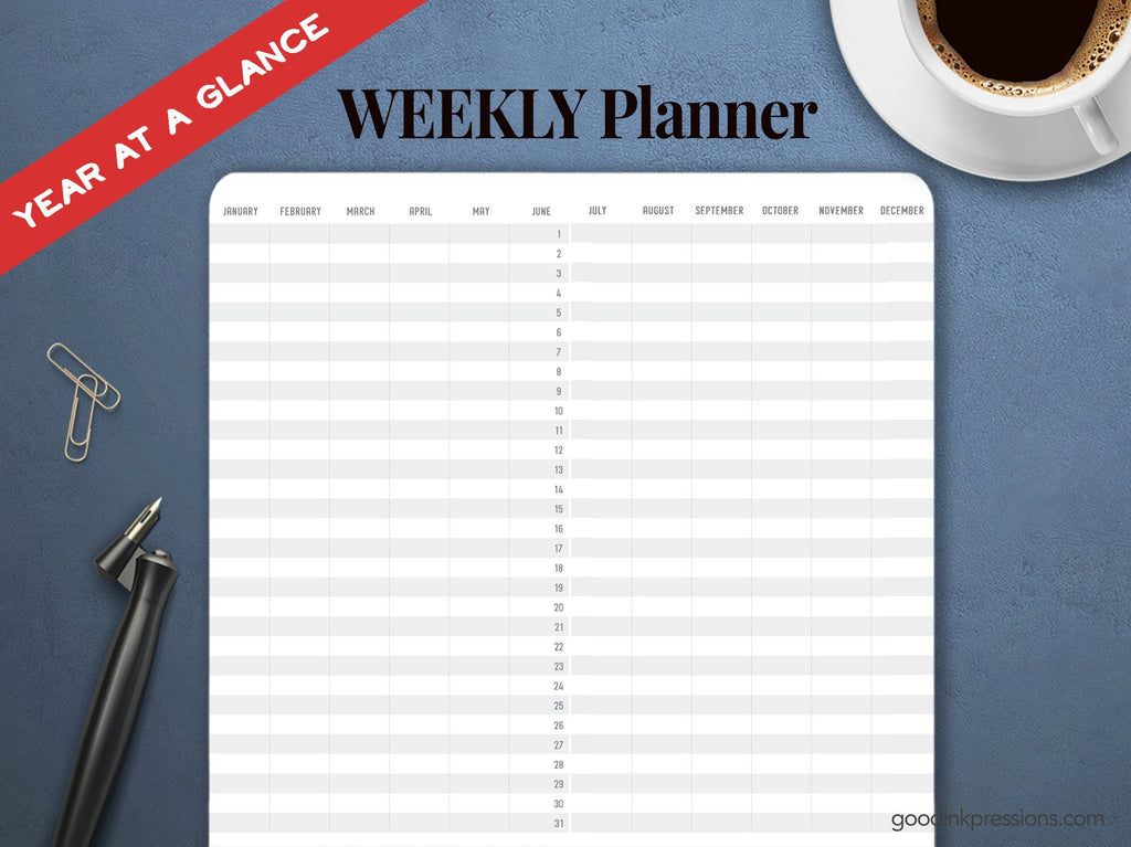 TOMOE River 68gsm ONE YEAR Weekly Planner, Week on One Page, Traveler's Notebook - Fountain Pen Paper - Hobonichi Weeks