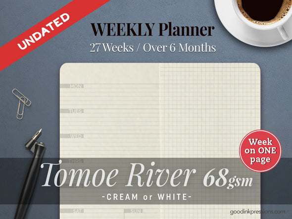 TOMOE RIVER 68gsm WEEK on ONE PAGE Planner  - handmade by goodINKpressions