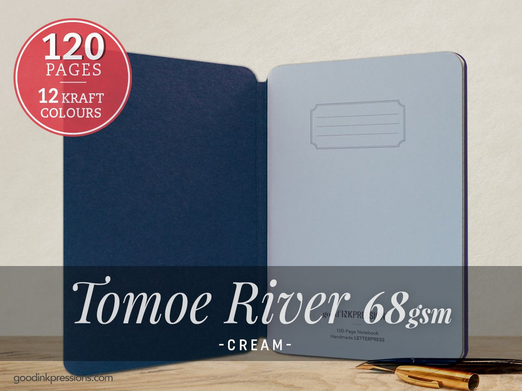 TOMOE RIVER  68gsm 180 pages Notebook - A5 Size with elastic closure  - handmade by goodINKpressions